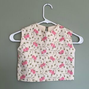 Vintage 1960s Cream Spring Sweater Vest w/ Floral Embroidery for kid chi…